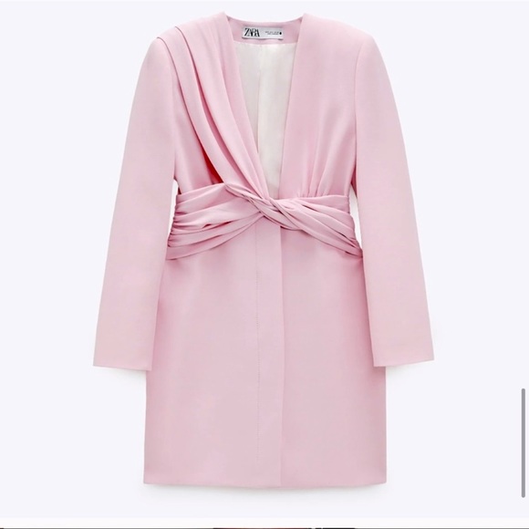 Zara Light Pink Draped Blazer Mini Dress - Picture 1 of 7